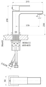 Sapho - Baterie lavoar CUBEMIX 27,8 cm, auriu mat