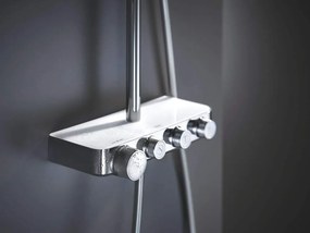 Coloana dus cu baterie si termostat Grohe Euphoria SmartControl 310 Cube Duo, alb crom