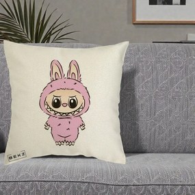 Perna Personalizata Labubu Mov Pastel, 40x40 cm, Ecru, Husa Detasabila, Perna Inclusa, BEKZ®