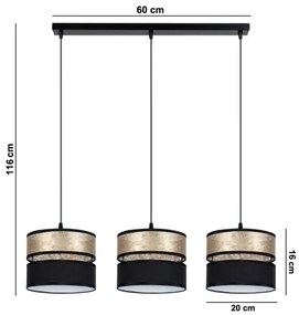 Lustră pe cablu LIMA 3xE27/60W/230V aurie/neagră