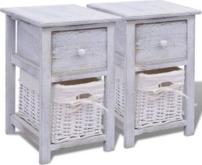 vidaXL Noptiere din lemn, 2 buc, alb