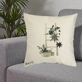 Perna Decorativa Scara Scandinavica cu Stele, 40x40 cm, Ecru, Husa Detasabila, Perna Inclusa, BEKZ®