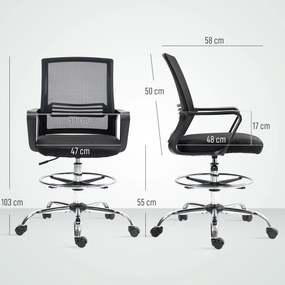 Scaun de birou HOMCOM, Scaun rotativ, Scaun de birou reglabil, cu role, Negru | Aosom Romania