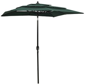 vidaXL Umbrelă grădină 3 niveluri, stâlp din aluminiu, verde, 2x2 m
