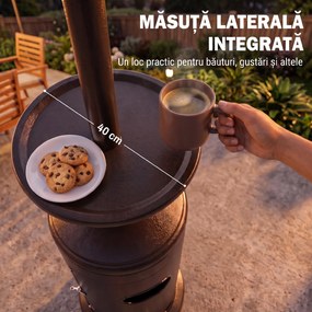 Outsunny Încălzitor de terasă cu gaz 13 kW, cu roți și măsuță, maro | Aosom Romania