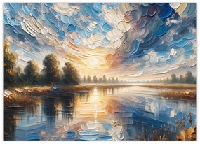 Tablou pe sticlă - Pictură cu soarele deasupra apei (70x50 cm)