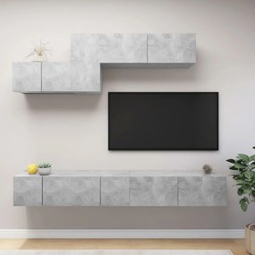 Set dulapuri TV, 6 piese, gri beton, PAL Gri beton, 100 x 30 x 30 cm, 6