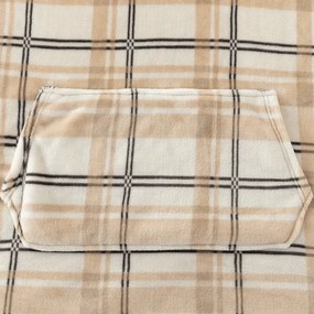 Patura cu maneci si gluga, imitatie de miel PLAID, cremova