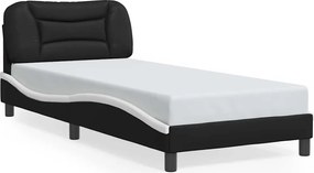 vidaXL Cadru de pat fără saltea, Hvar, alb/negru, 80x200 cm, piele ecologică