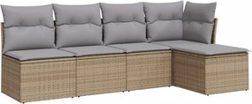 vidaXL Set canapele de grădină cu perne, 5 piese, bej, poliratan