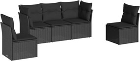 vidaXL Set mobilier de grădină cu perne, 5 piese, negru, poliratan