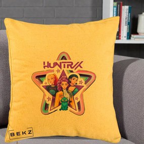 Perna Personalizata K-pop HUNTRX Trio Stea cu Pisica, 40x40 cm, Galben, Husa Detasabila, Perna Inclusa, BEKZ®