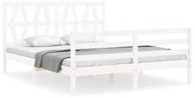 3194382 vidaXL Cadru de pat cu tăblie, alb, king size, lemn masiv