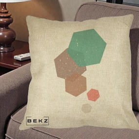 Perna Decorativa Geometric Hexagoane Pastel, 40x40 cm, Crem, Husa Detasabila, Perna Inclusa, BEKZ®