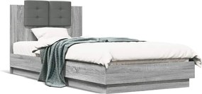vidaXL Cadru de pat cu tăblie, gri sonoma, 90x200 cm, lemn prelucrat
