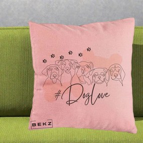 Perna Personalizata Dog Love Linie Minimalista, 40x40 cm, Roz, Husa Detasabila, Perna Inclusa, BEKZ®