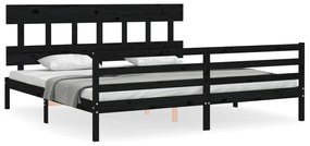 3195180 vidaXL Cadru pat cu tăblie 200x200 cm, negru, lemn masiv