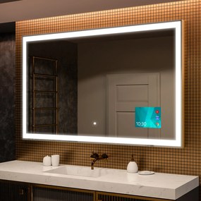 Oglinzi moderne baie cu leduri L01 mari oglinda dreptunghiulara la comanda cu Ceas tactil, Saltea de încălzire, Întrerupător iluminarea