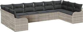 vidaXL Set de canapele pentru grădină 10 pcs Gri deschis poliratan