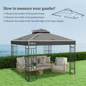 Outsunny Husă de schimb pentru pavilion 3 x 3 m, prelată de schimb pentru pavilion cu orificii de scurgere a apei, UPF30+, protecție solară, gri închis | Aosom Romania