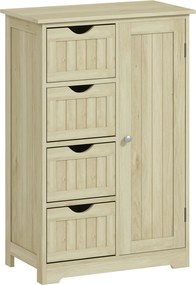 kleankin Dulap de baie Coloană îngustă cu 4 sertare și raft reglabil Stil modern 56x30x83 cm Lemn natural | Aosom Romania