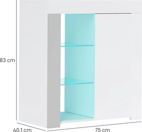 HOMCOM Dulap pentru Sufragerie cu Lumini LED, 3 Rafturi Deschise și un Dulăpior cu 2 Niveluri, 75x40,1x83 cm, Alb | Aosom Romania