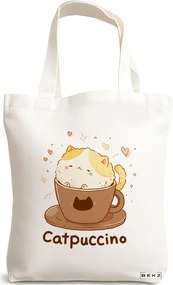 Sacosa de Panza pentru Cumparaturi, Geanta Tote, model Catpuccino, 38 x 34.5 cm, Alba, BEKZ®