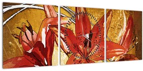 Tablou cu flori de crini (cu ceas) (90x30 cm)