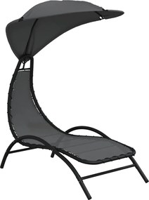 vidaXL Șezlong cu baldachin, gri închis, 167x80x195 cm, textil și oțel