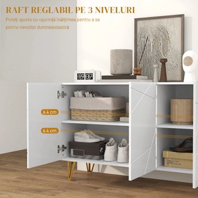 HOMCOM Dulap de Depozitare cu 2 Dulapuri și Raft Reglabil, din PAL și Metal, 120x40x75 cm, Alb și Auriu | Aosom Romania