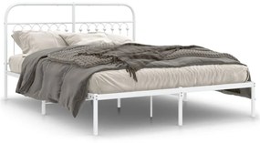 376652 vidaXL Cadru de pat metalic cu tăblie, alb, 160x200 cm