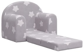 Canapea pentru copii, gri deschis cu stele, plus moale Gri deschis si alb, Fotoliu pat