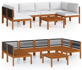 Set mobilier gradina cu perne, crem, 7 piese, lemn masiv acacia 2x colt + 4x mijloc + masa, 1