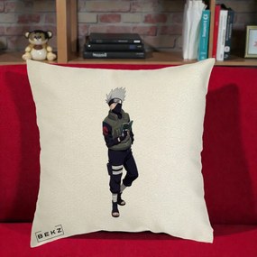 Perna Personalizata Naruto Kakashi Hatake Portret Complet, 40x40 cm, Ecru, Husa Detasabila, Perna Inclusa, BEKZ®