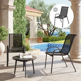 Outsunny Set de 2 Scaune de Prânz pentru Exterior, Scaune Suprapozabile cu Spătar Înalt, Șezut Respirabil pentru Grădină, Verandă, Negru | Aosom Romania