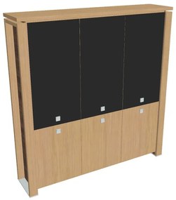 Dulap înalt Verno+ 200 x 46 x 210 cm, uși combinate, stejar deschis / negru
