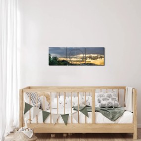 Tablou cu peisaj și raze de soare (cu ceas) (90x30 cm)