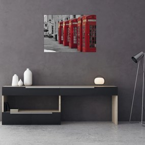 Tablou pe sticlă - Cutii telefonice din Londra (70x50 cm)