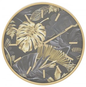 Ceas decorativ negru/auriu din MDF si metal, ∅ 40 cm, Palm Mauro Ferretti