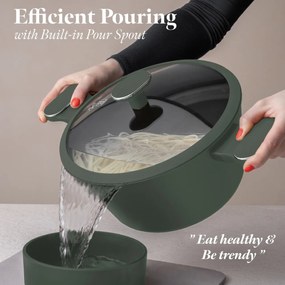 Oala antiaderenta cu capac, 4.1L, 24 cm Green Matte Collection Berlinger Haus BH 8201, interior titan, design modern