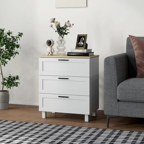 HOMCOM Comodă Modernă cu 3 Sertare 60x38x71 cm Albă și Culoare Lemn | Aosom Romania