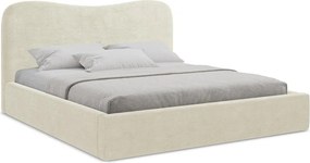 Pat matrimonial bej tapițat cu spațiu de depozitare cu somieră 160x200 cm Kahai – Makamii