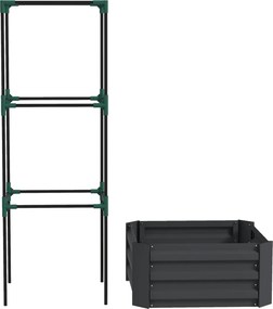 Outsunny Pat înălţat cu spalier cutie de plantare cu suport, fund deschis, rezistent la intemperii, 61 cm x 61 cm x 140 cm, Gri închis | Aosom Romania