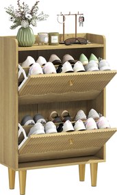 HOMCOM Dulap pentru încălțăminte 12 perechi, dulap îngust pentru încălțăminte, 2 sertare rabatabile polițe reglabile, 60x24x92cm, stejar | Aosom Romania