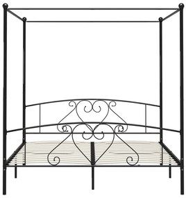 Cadru de pat cu baldachin, negru, 180 x 200 cm, metal Negru, 180 x 200 cm