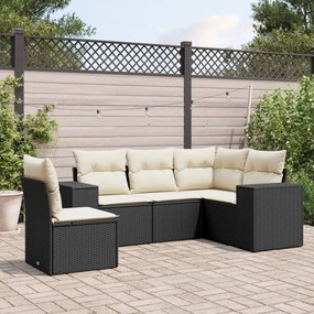 vidaXL Set mobilier de grădină cu perne, 5 piese, negru, poliratan