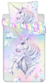 Lenjerie de pat pentru copii din bumbac pentru pat de o persoană 140x200 cm Unicorn "Pastel Rainbow" – Jerry Fabrics