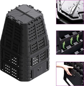 vidaXL Compostor de grădină, negru, 93,3x93,3x146 cm, 1000 L