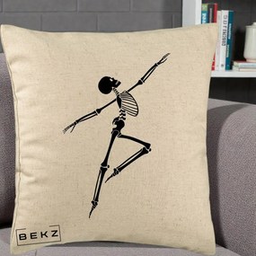 Perna Decorativa Schelet Dansator Silueta Neagra Halloween, 40x40 cm, Bej, Husa Detasabila, Perna Inclusa, BEKZ®
