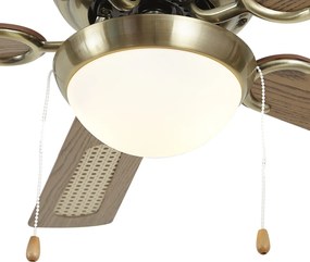 Ventilator de tavan din alamă cu imprimeu de lemn și ratan 105cm cu comutator cu lanț - Mistral Majas